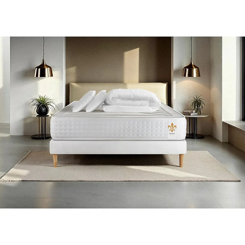 Pack sommier kit matelas Ressorts ensachés et mémoire de forme avec couette et oreillers>Litier Deluxe New