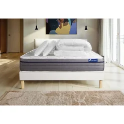 Actisom Pack sommier kit matelas Mémoire de forme avec couette et oreillers* Ensemble Sommier Et Matelas