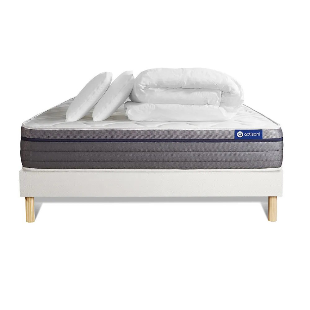 Actisom Pack sommier kit matelas Mémoire de forme avec couette et oreillers* Ensemble Sommier Et Matelas