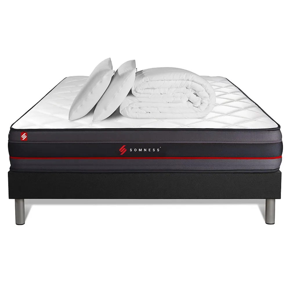 Somness Pack sommier kit matelas Mémoire de forme avec couette et oreillers* Ensemble Sommier Et Matelas