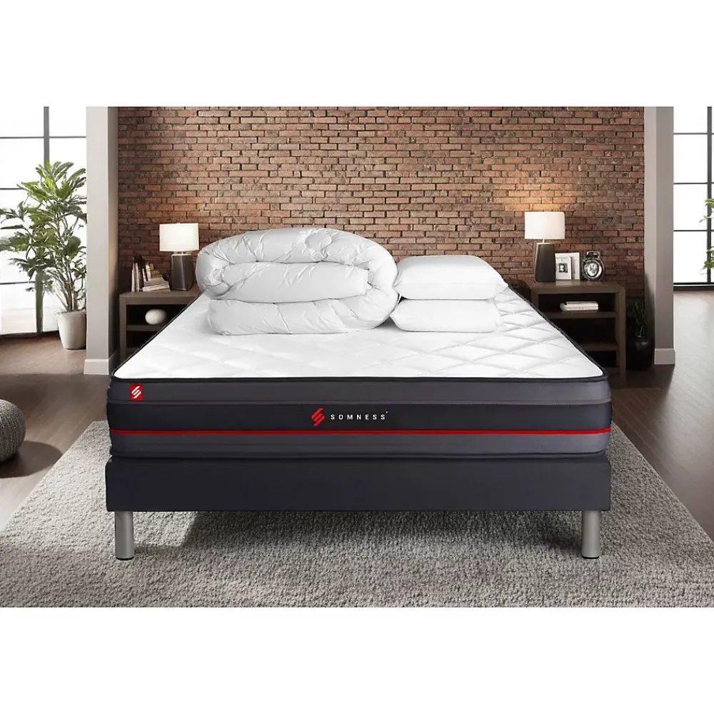 Somness Pack sommier kit matelas Mémoire de forme avec couette et oreillers* Ensemble Sommier Et Matelas