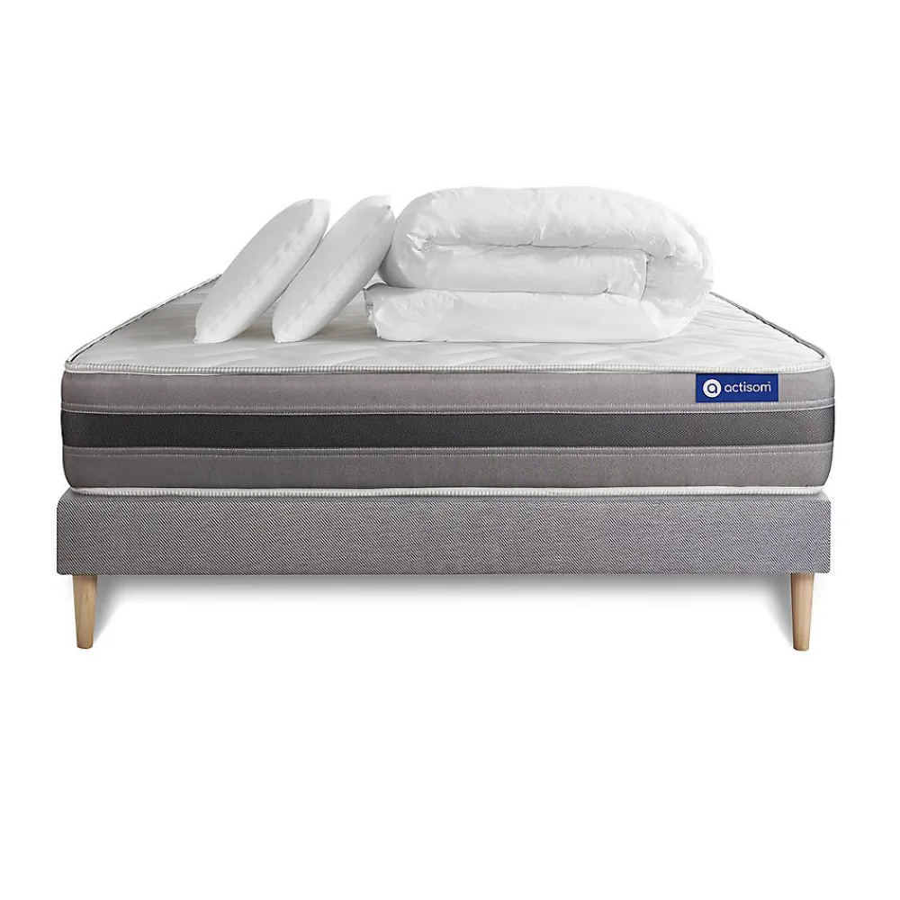 Actisom Pack sommier kit matelas Mémoire de forme avec couette et oreillers* Ensemble Sommier Et Matelas