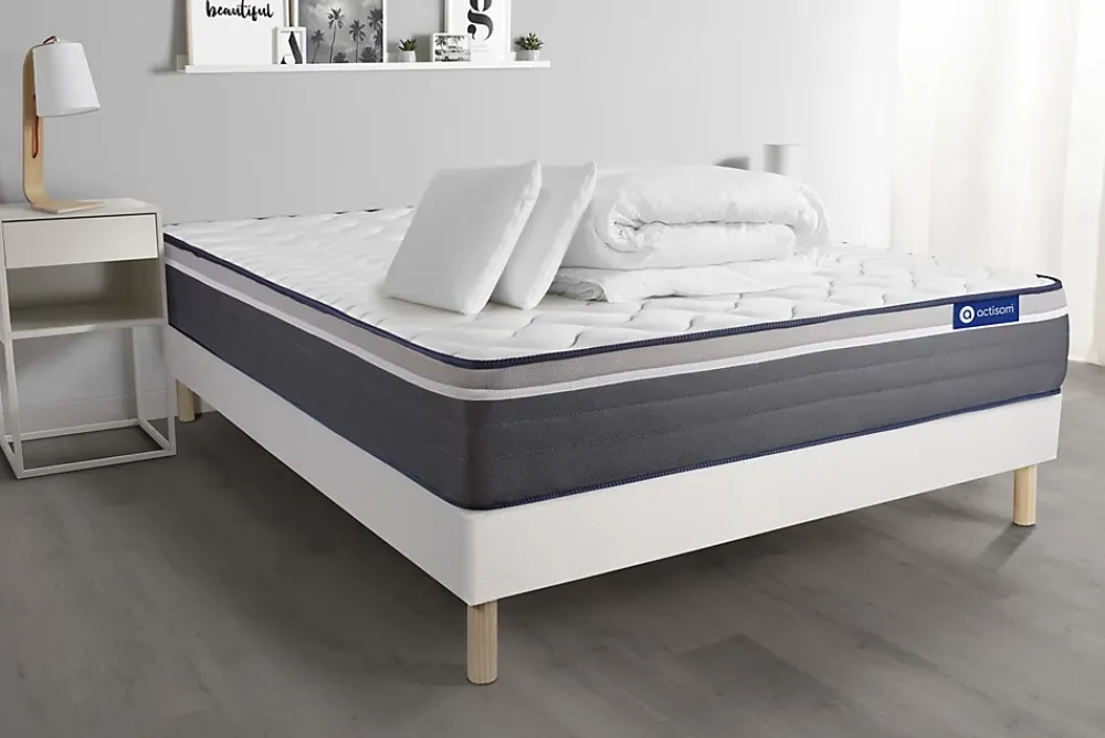 Actisom Pack sommier kit matelas Latex et mémoire de forme avec couette et oreillers* Ensemble Sommier Et Matelas