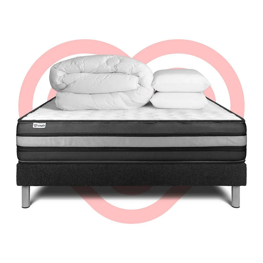 Pack sommier kit matelas Mousse polyuréthane à mémoire de forme avec couette et oreillers>Vitalit Clearance