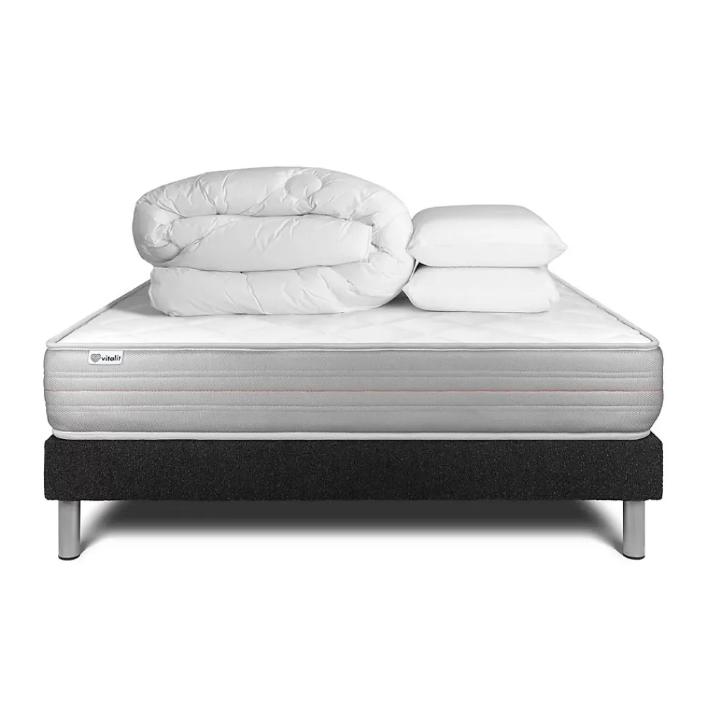 Vitalit Pack sommier kit matelas Mousse polyuréthane à mémoire de forme avec couette et oreillers* Ensemble Sommier Et Matelas