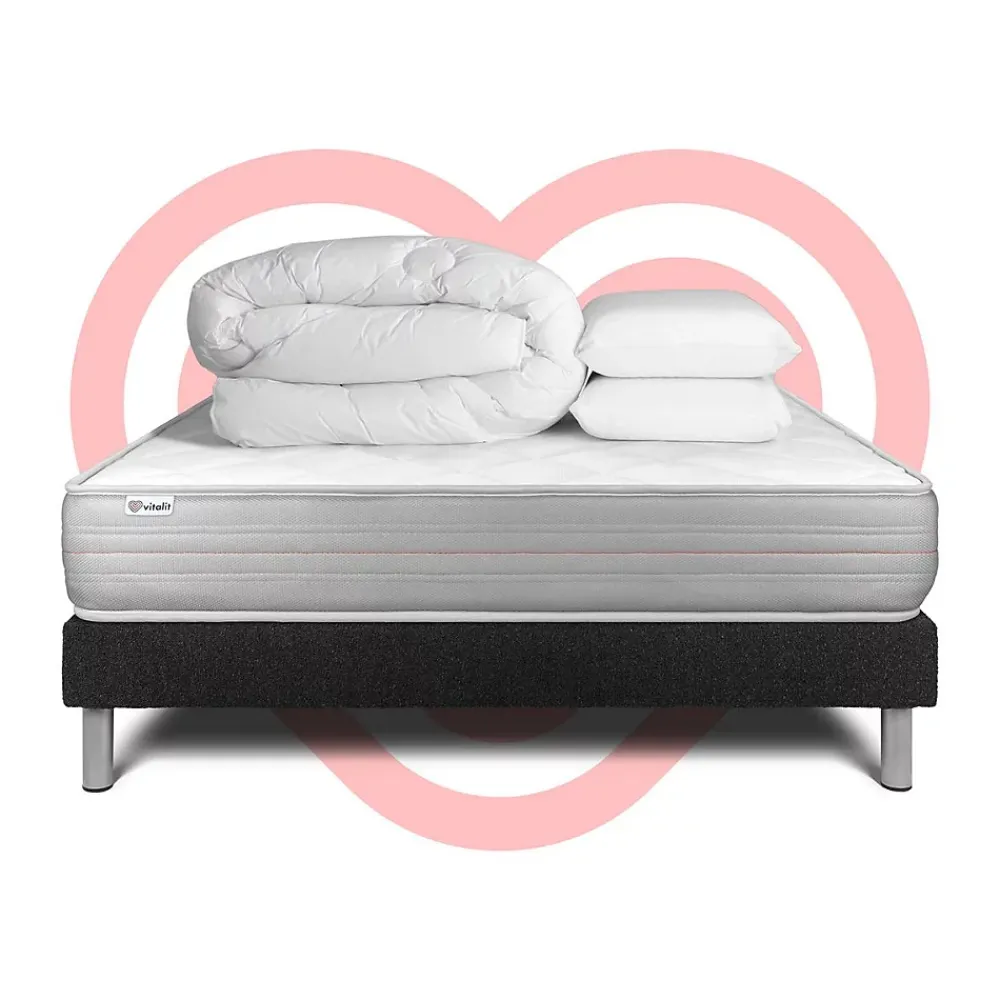 Vitalit Pack sommier kit matelas Mousse polyuréthane à mémoire de forme avec couette et oreillers* Ensemble Sommier Et Matelas