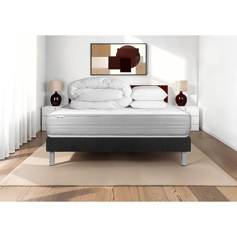 Vitalit Pack sommier kit matelas Mousse polyuréthane à mémoire de forme avec couette et oreillers* Ensemble Sommier Et Matelas