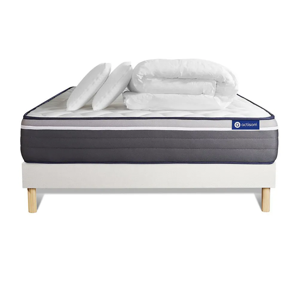 Pack sommier kit matelas Mémoire de forme avec couette et oreillers>Actisom Hot