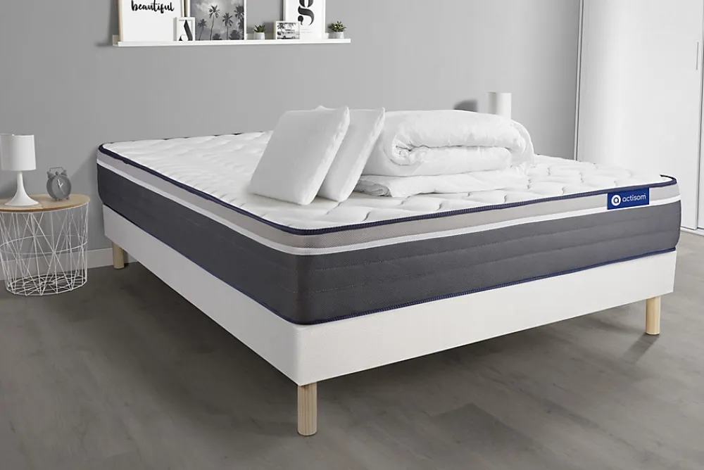 Pack sommier kit matelas Mémoire de forme avec couette et oreillers>Actisom Hot