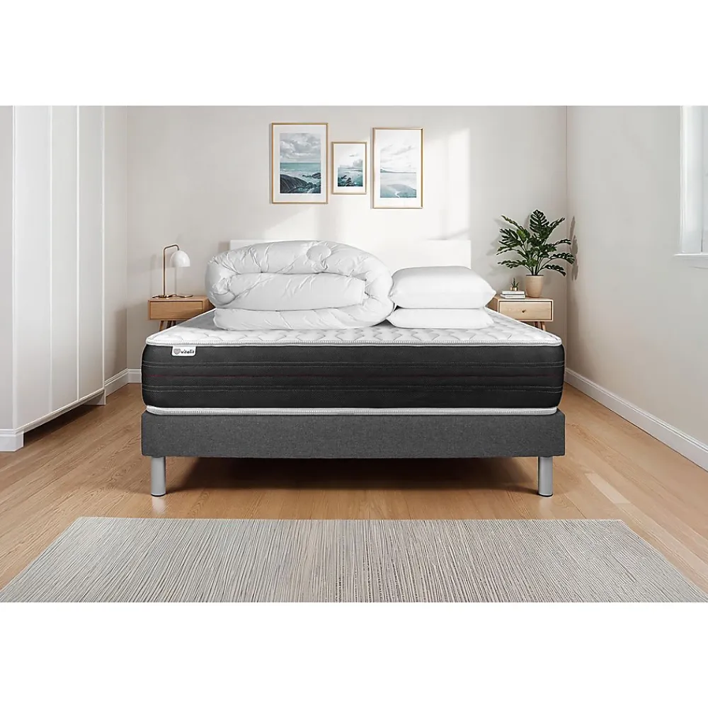 Vitalit Pack sommier kit matelas Ressorts ensachés avec couette et oreillers* Ensemble Sommier Et Matelas