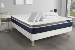 Pack sommier kit matelas Latex et mémoire de forme avec couette et oreillers><noscript><img width=
