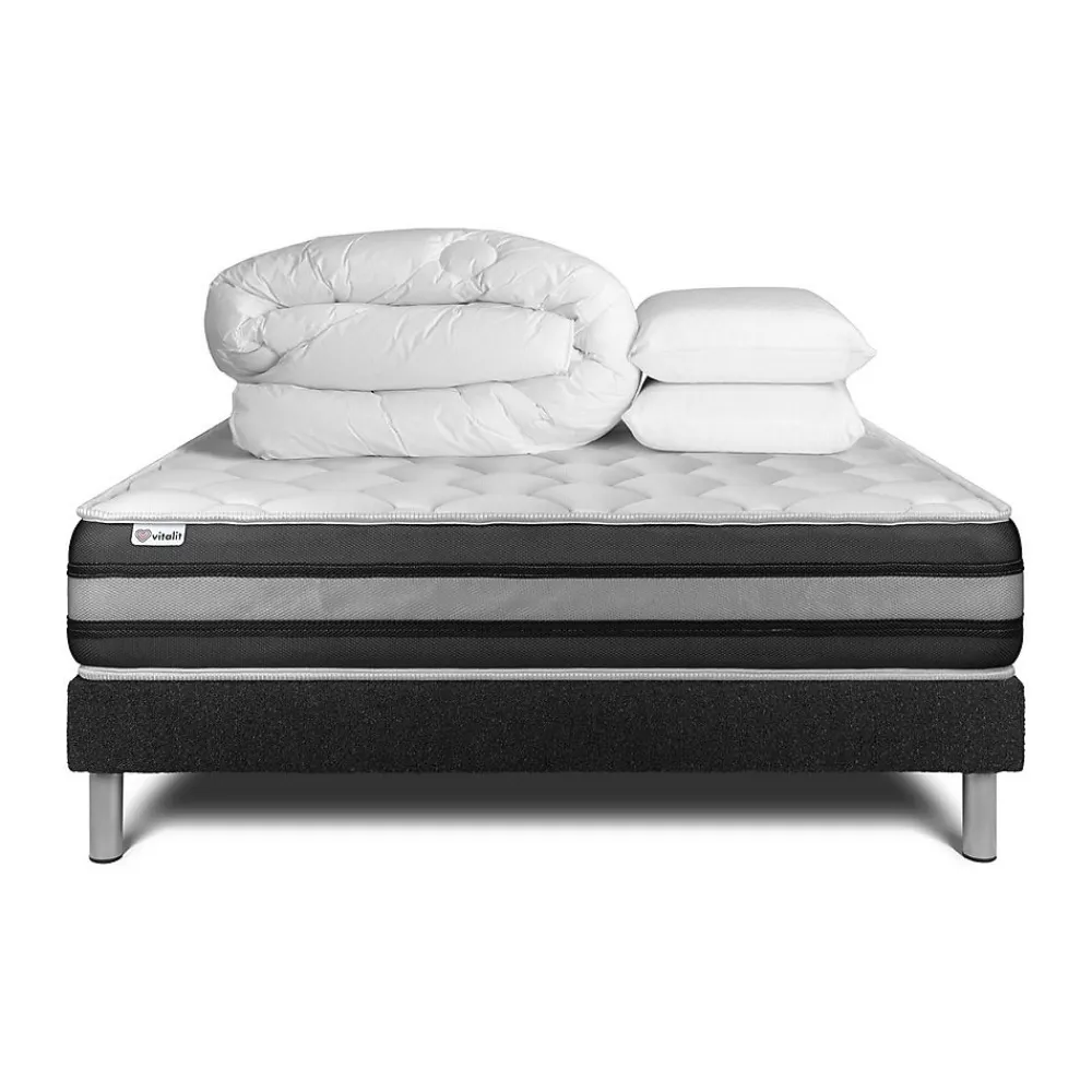 Pack sommier kit matelas Ressorts ensachés et mémoire de forme avec couette et oreillers>Vitalit Clearance