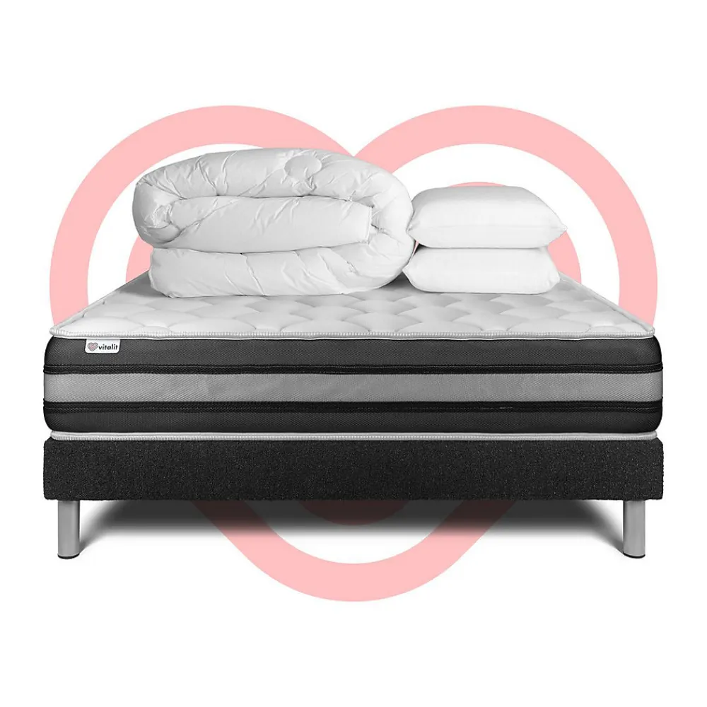 Pack sommier kit matelas Ressorts ensachés et mémoire de forme avec couette et oreillers>Vitalit Clearance
