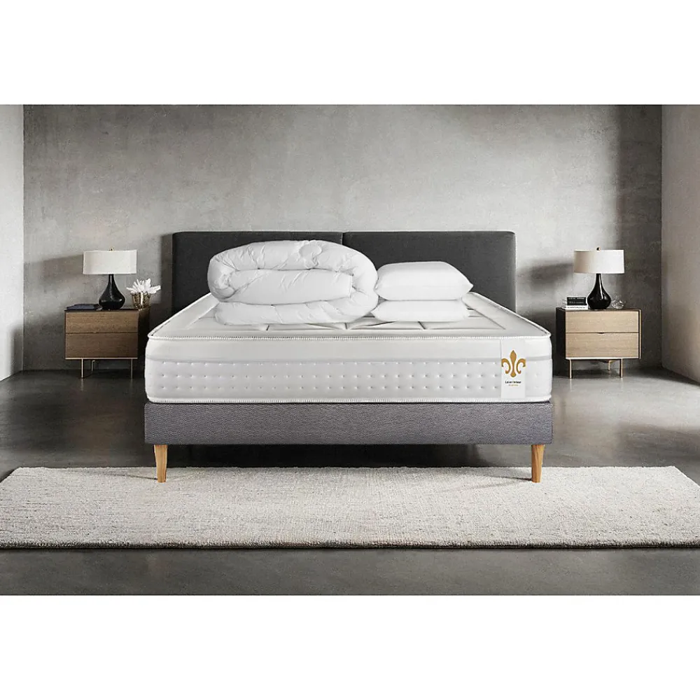 Pack sommier kit matelas Ressorts ensachés et mémoire de forme avec couette et oreillers>Litier Deluxe Best