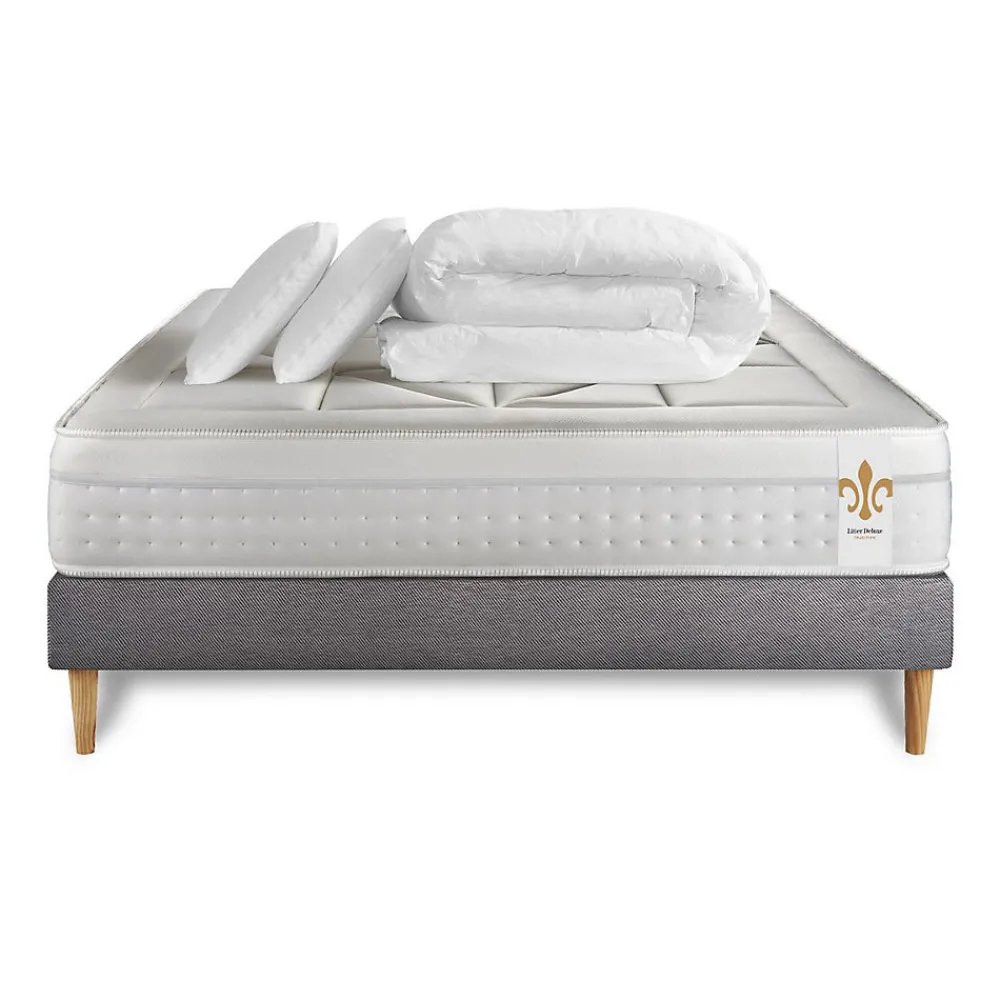Pack sommier kit matelas Ressorts ensachés et mémoire de forme avec couette et oreillers>Litier Deluxe Best