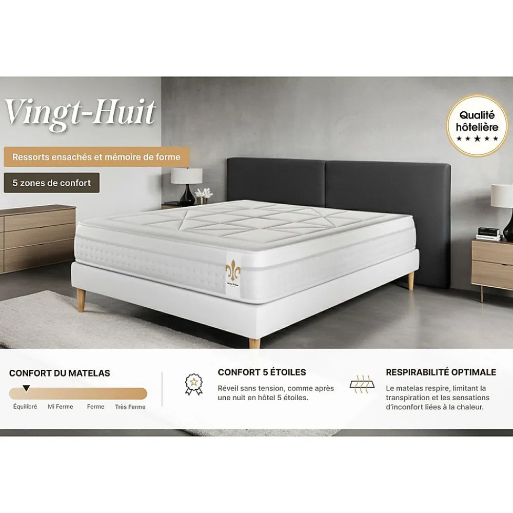 Pack sommier kit matelas Ressorts ensachés et mémoire de forme avec couette et oreillers>Litier Deluxe Best