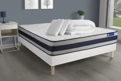 Pack sommier kit matelas Ressorts ensachés et mémoire de forme avec couette et oreillers><noscript><img width=