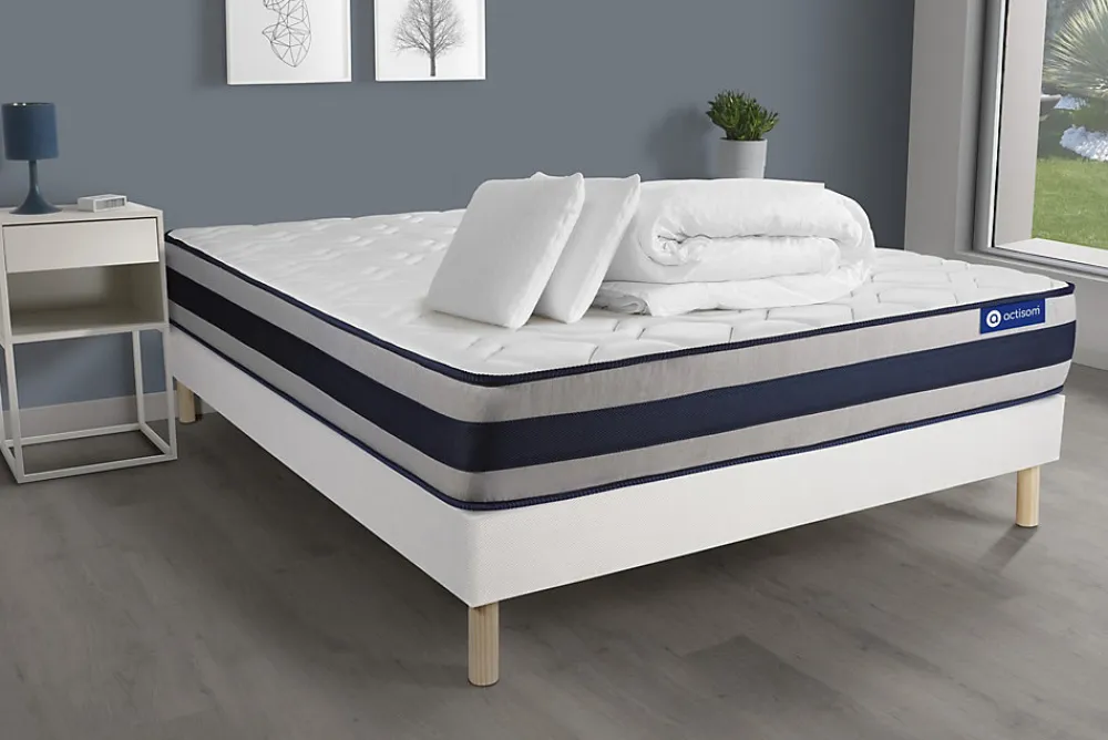 Pack sommier kit matelas Ressorts ensachés et mémoire de forme avec couette et oreillers>Actisom Online