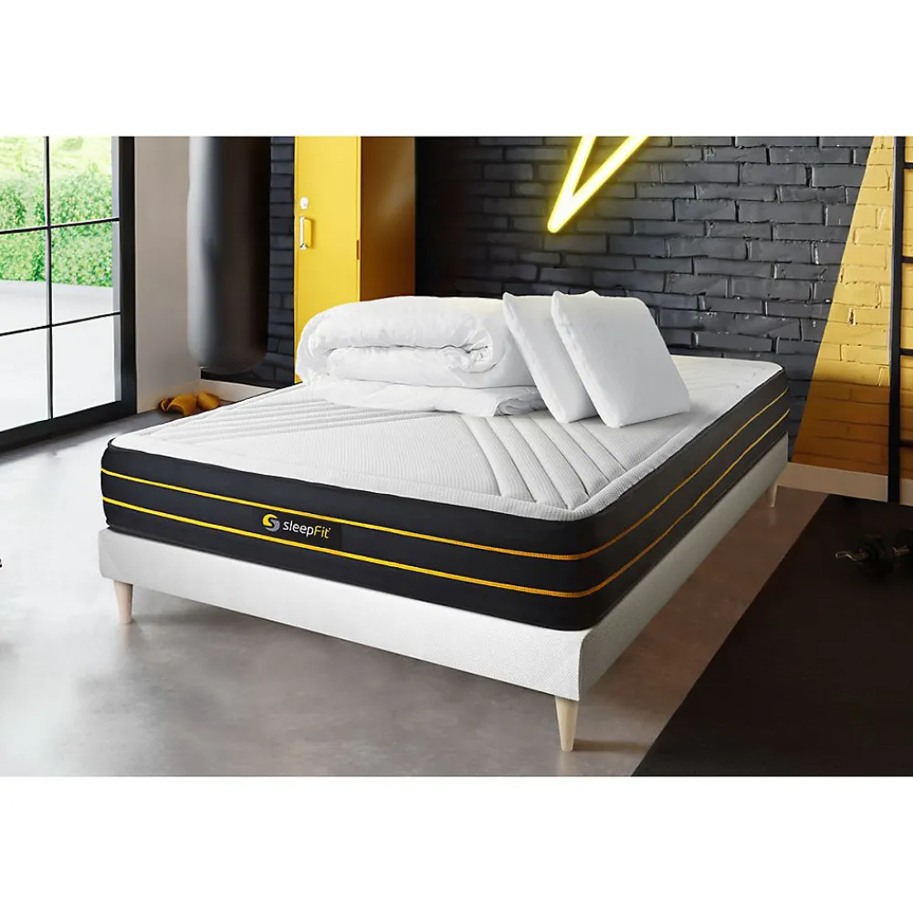 Pack sommier kit matelas Mémoire de forme et micro ressorts ensachés avec couette et oreillers>Sleepfit Outlet