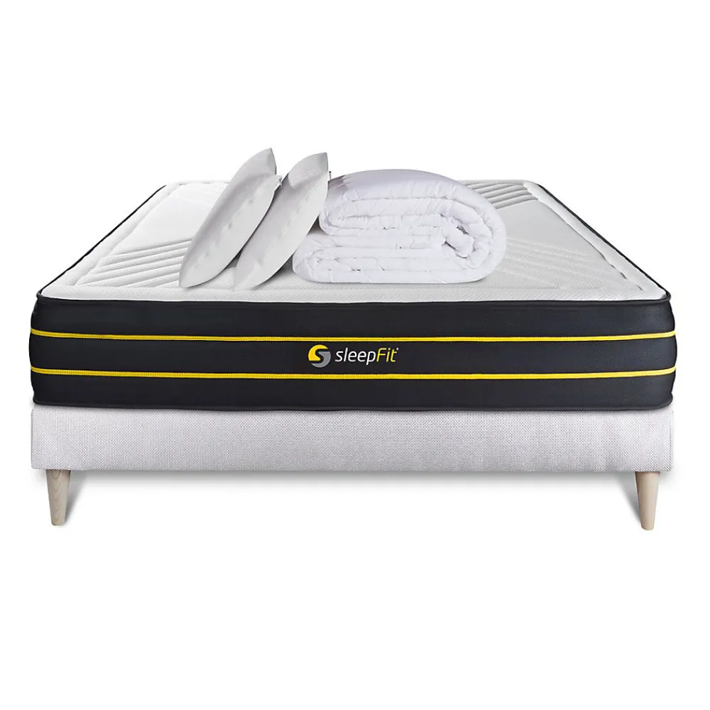 Pack sommier kit matelas Mémoire de forme et micro ressorts ensachés avec couette et oreillers>Sleepfit Outlet