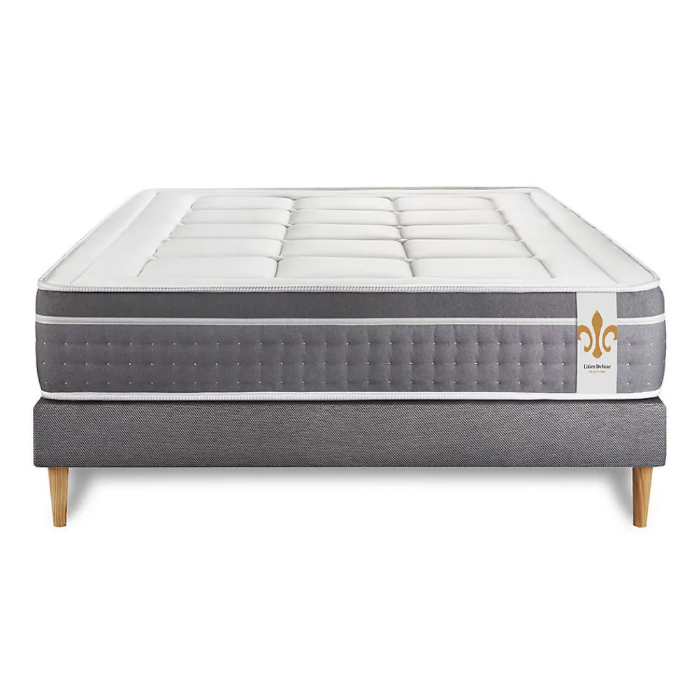 Pack sommier kit matelas Ressorts ensachés et mémoire de forme avec couette et oreillers>Litier Deluxe