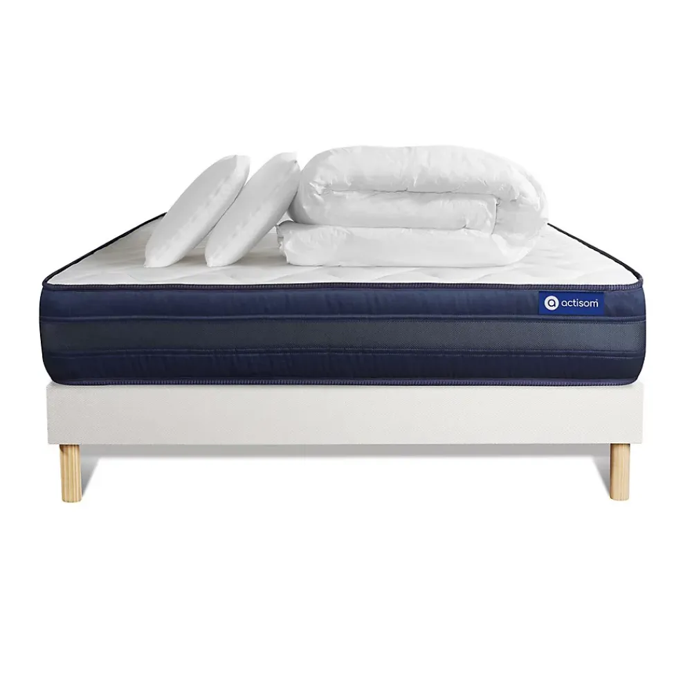 Actisom Pack sommier kit matelas Latex et mémoire de forme avec couette et oreillers* Ensemble Sommier Et Matelas