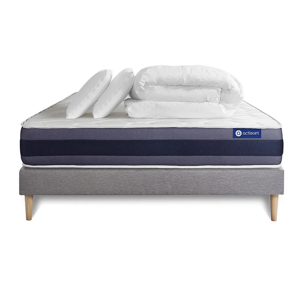Pack sommier kit matelas Mémoire de forme avec couette et oreillers>Actisom Hot