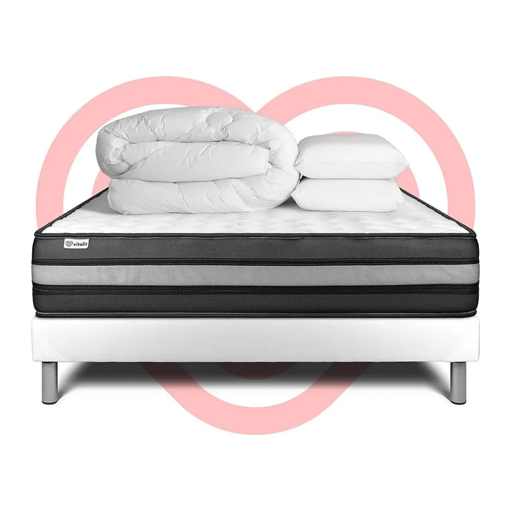 Vitalit Pack sommier kit matelas Mousse polyuréthane à mémoire de forme avec couette et oreillers* Ensemble Sommier Et Matelas