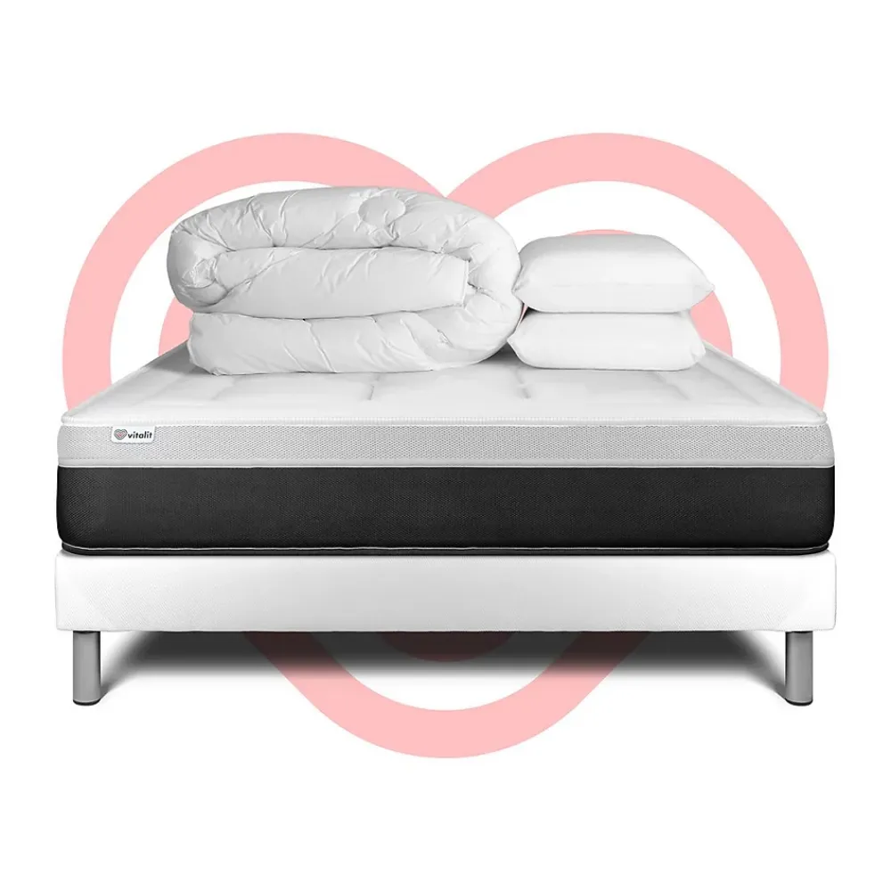 Vitalit Pack sommier kit matelas Ressorts ensachés et mémoire de forme avec couette et oreillers* Ensemble Sommier Et Matelas