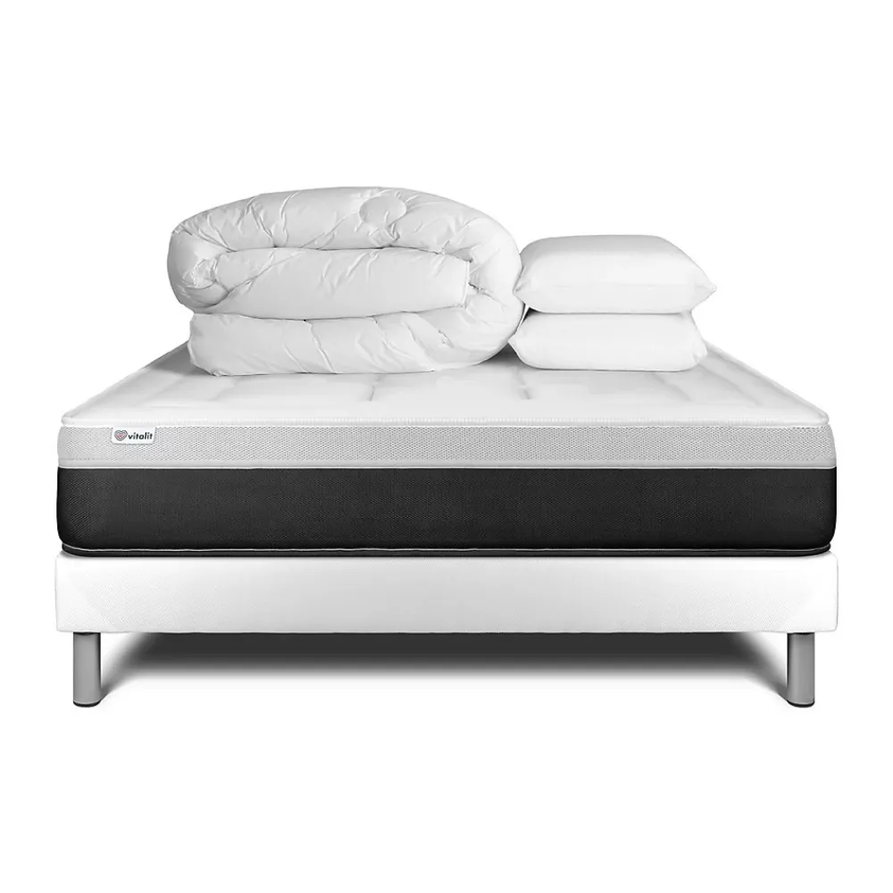 Vitalit Pack sommier kit matelas Ressorts ensachés et mémoire de forme avec couette et oreillers* Ensemble Sommier Et Matelas