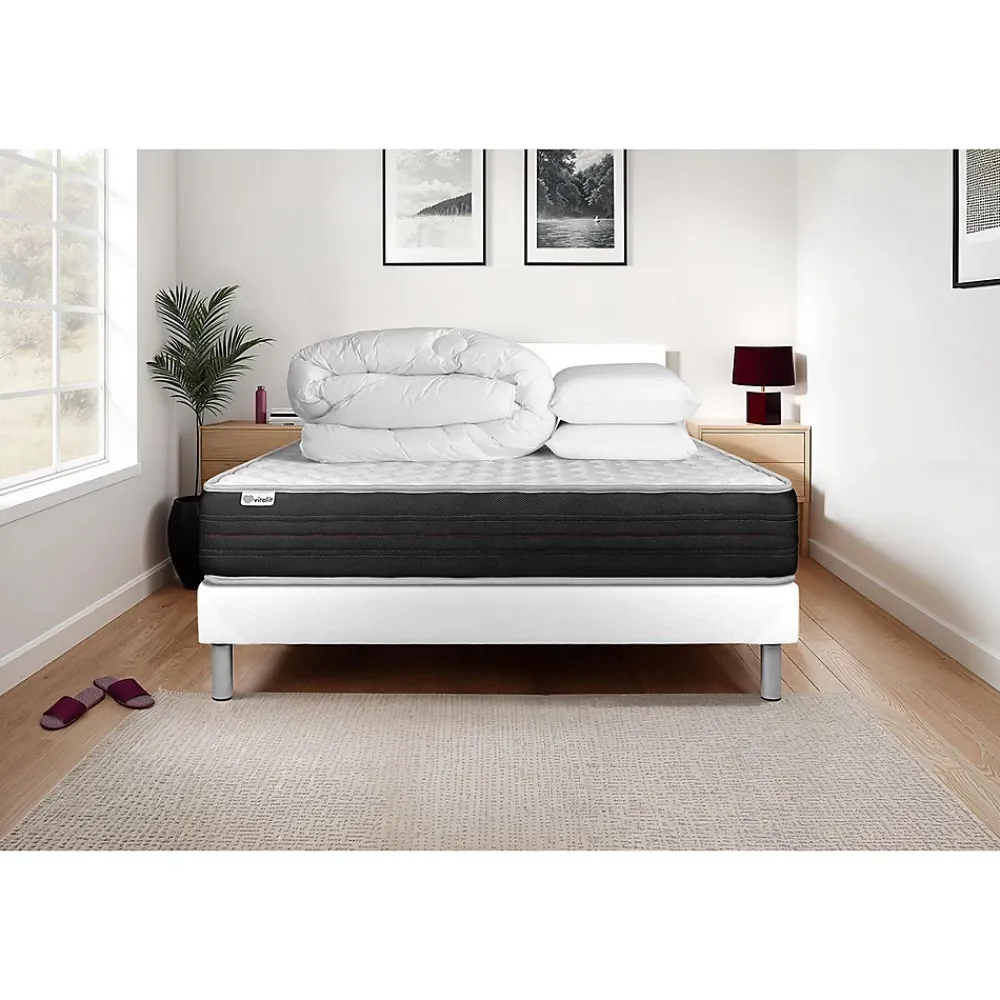 Vitalit Pack sommier kit matelas Mousse polyuréthane à mémoire de forme avec couette et oreillers* Ensemble Sommier Et Matelas