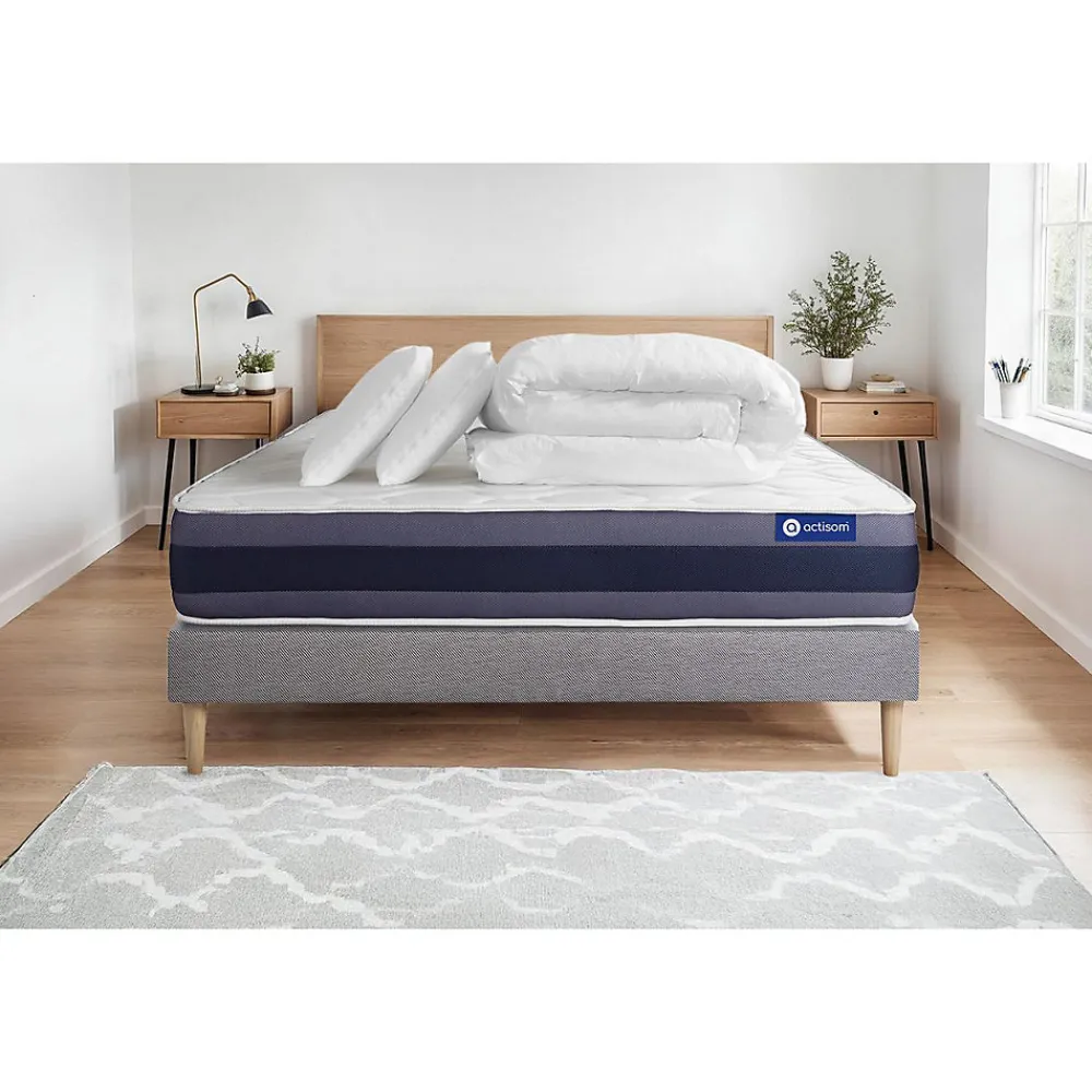 Actisom Pack sommier kit matelas Latex et mémoire de forme avec couette et oreillers* Ensemble Sommier Et Matelas