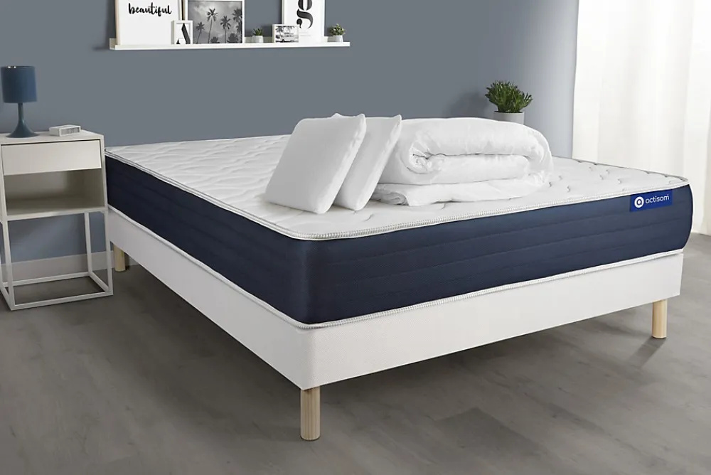 Pack sommier kit matelas Ressorts ensachés et mémoire de forme avec couette et oreillers>Actisom Outlet