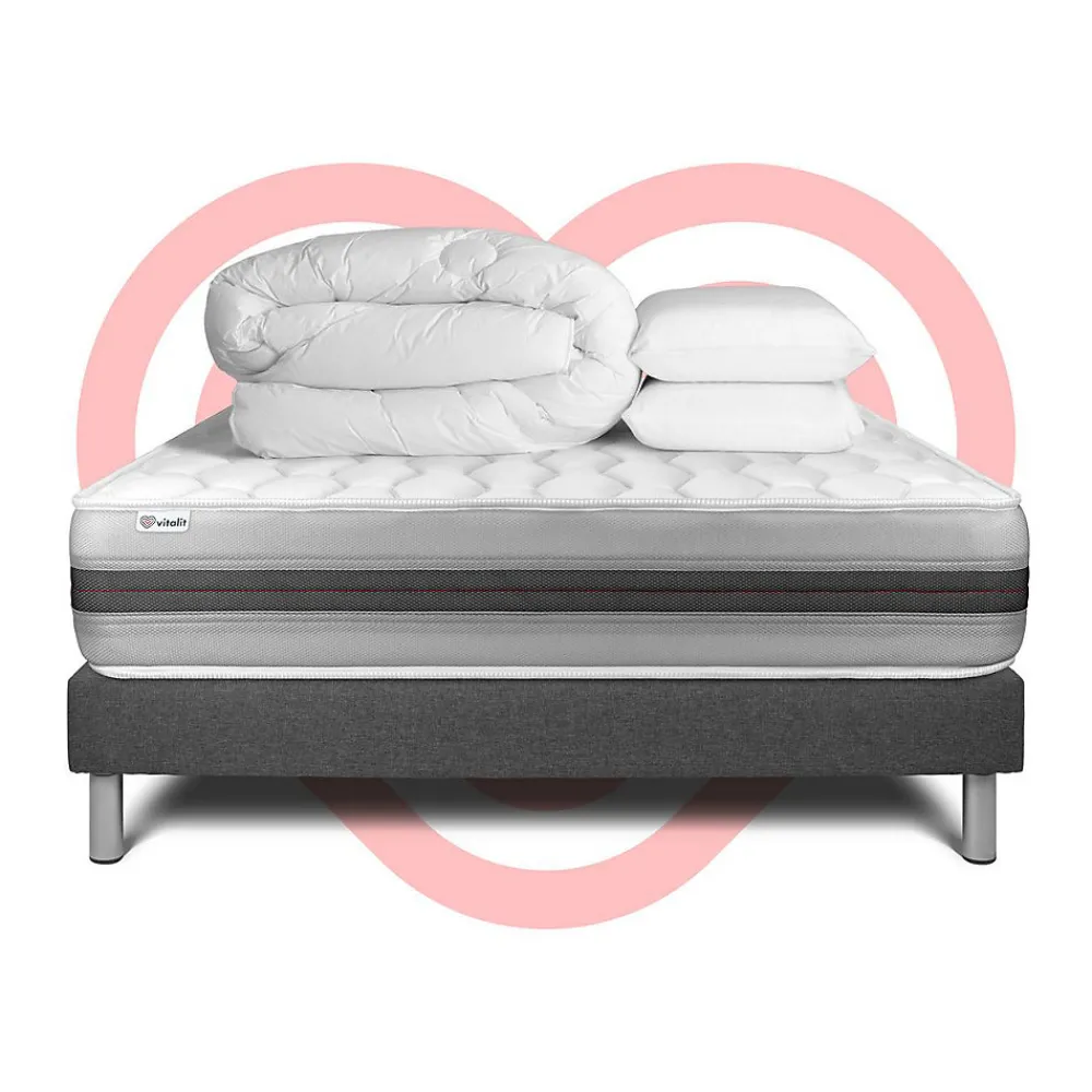 Vitalit Pack sommier kit matelas Ressorts ensachés et mémoire de forme avec couette et oreillers* Ensemble Sommier Et Matelas