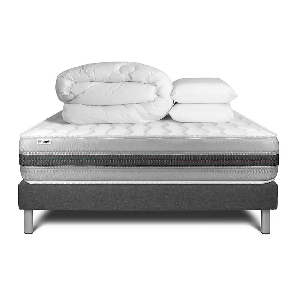Vitalit Pack sommier kit matelas Ressorts ensachés et mémoire de forme avec couette et oreillers* Ensemble Sommier Et Matelas