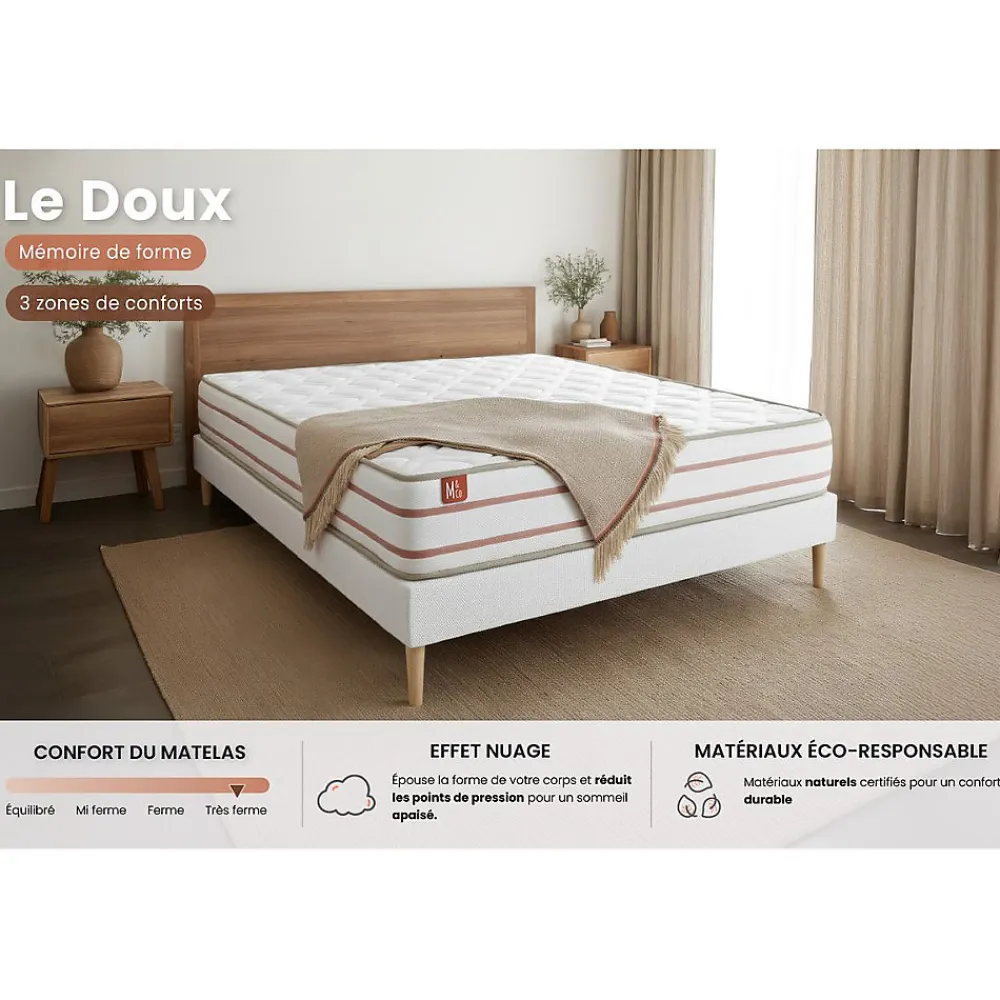 Pack sommier kit matelas Mémoire de forme avec couette et oreillers>Marmottes & Co Clearance