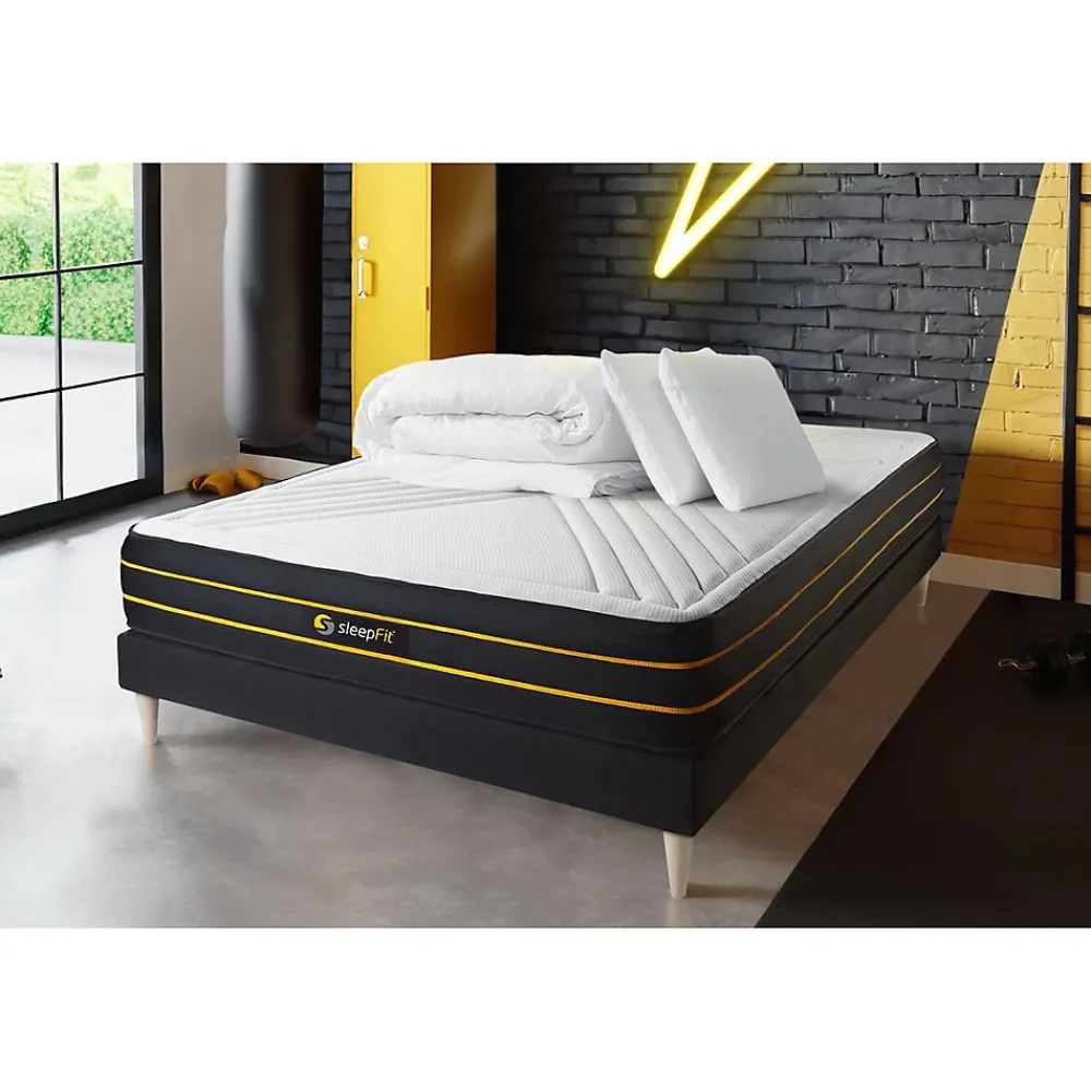 Sleepfit Pack sommier kit matelas Mémoire de forme et micro ressorts ensachés avec couette et oreillers* Ensemble Sommier Et Matelas