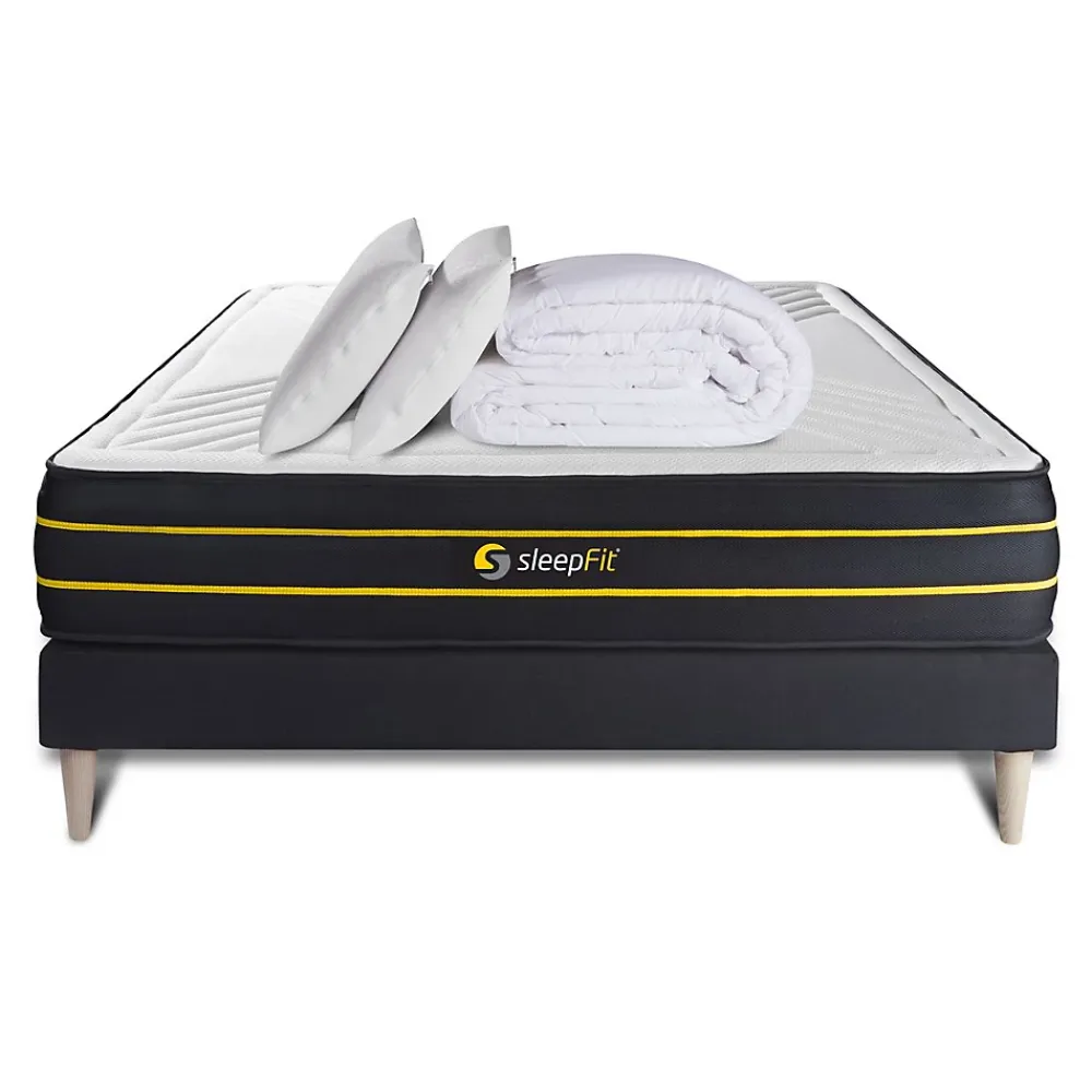 Sleepfit Pack sommier kit matelas Mémoire de forme et micro ressorts ensachés avec couette et oreillers* Ensemble Sommier Et Matelas