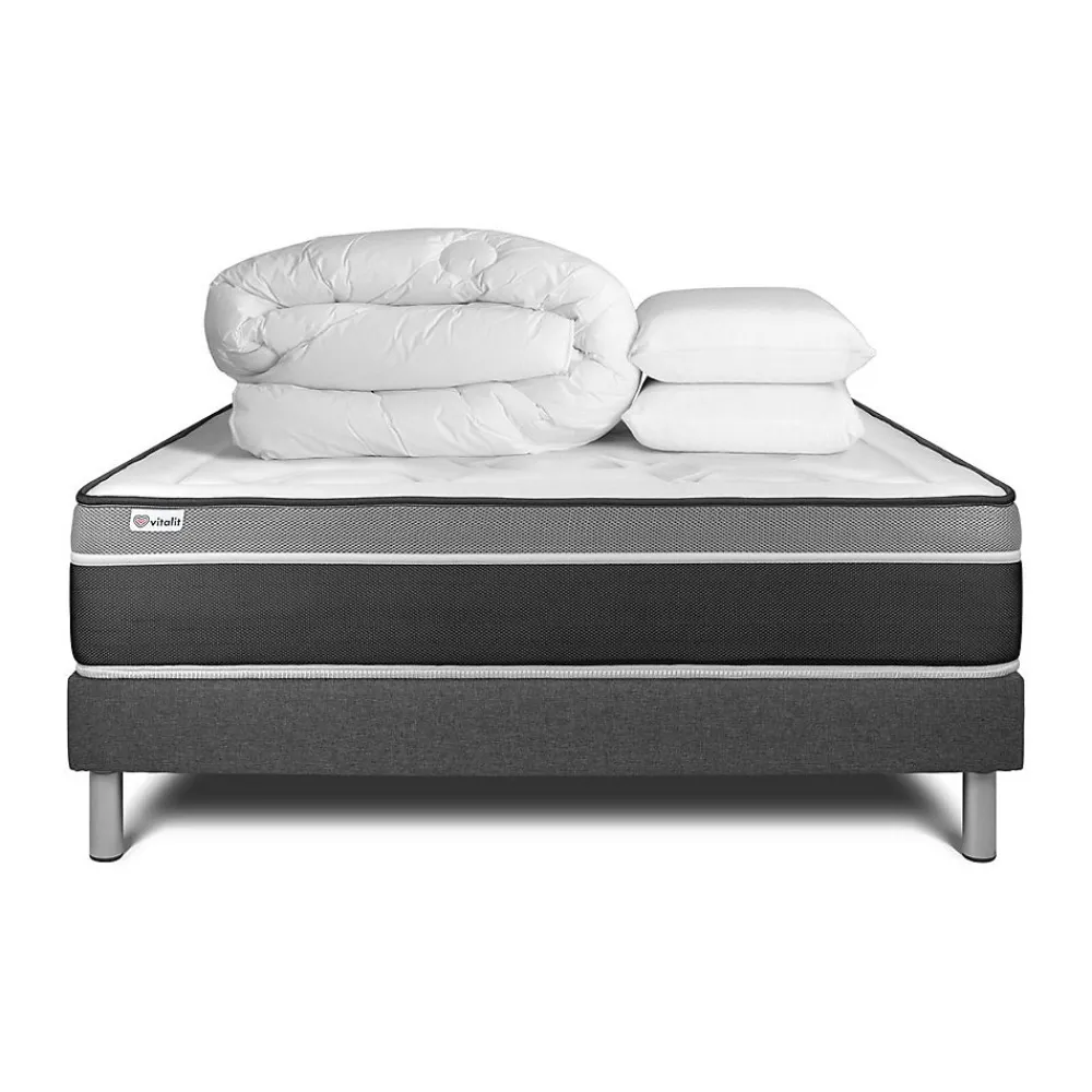 Pack sommier kit matelas Ressorts ensachés et mémoire de forme avec couette et oreillers>Vitalit Sale