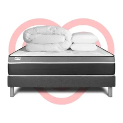 Pack sommier kit matelas Ressorts ensachés et mémoire de forme avec couette et oreillers><noscript><img width=