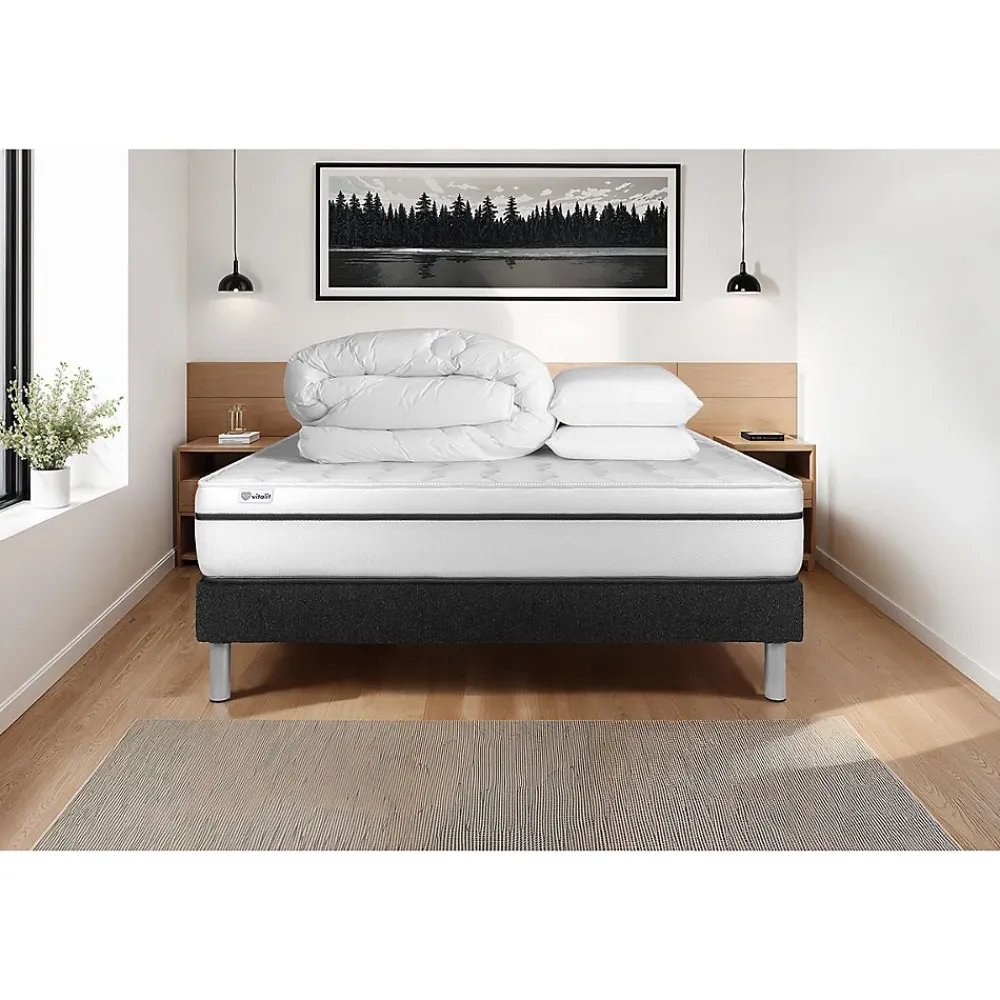 Vitalit Pack sommier kit matelas Mousse polyuréthane à mémoire de forme avec couette et oreillers* Ensemble Sommier Et Matelas