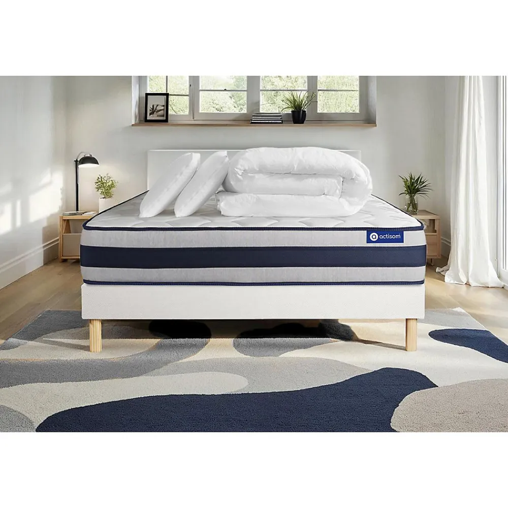 Pack sommier kit matelas Mémoire de forme avec couette et oreillers>Actisom Online