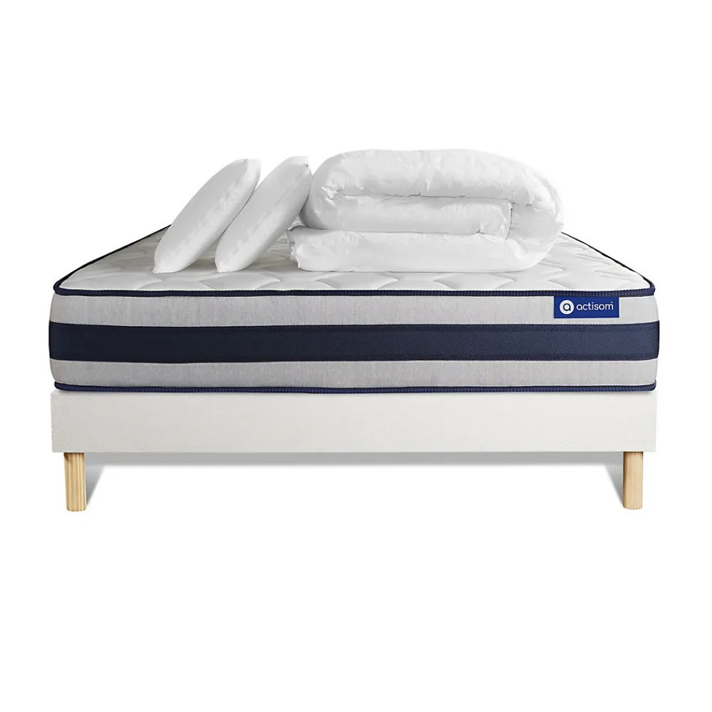 Pack sommier kit matelas Mémoire de forme avec couette et oreillers>Actisom Online