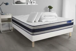 Pack sommier kit matelas Mémoire de forme avec couette et oreillers><noscript><img width=