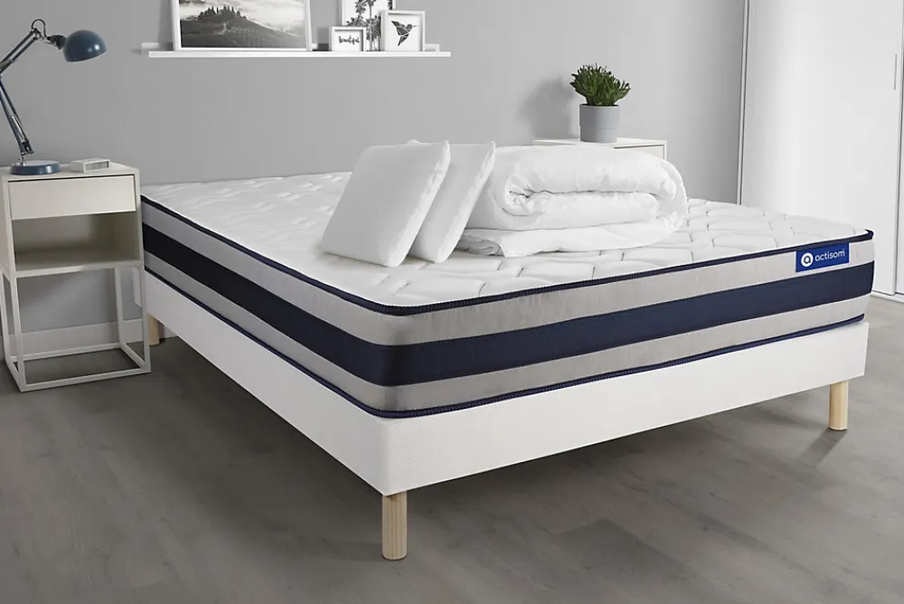 Pack sommier kit matelas Mémoire de forme avec couette et oreillers>Actisom Online
