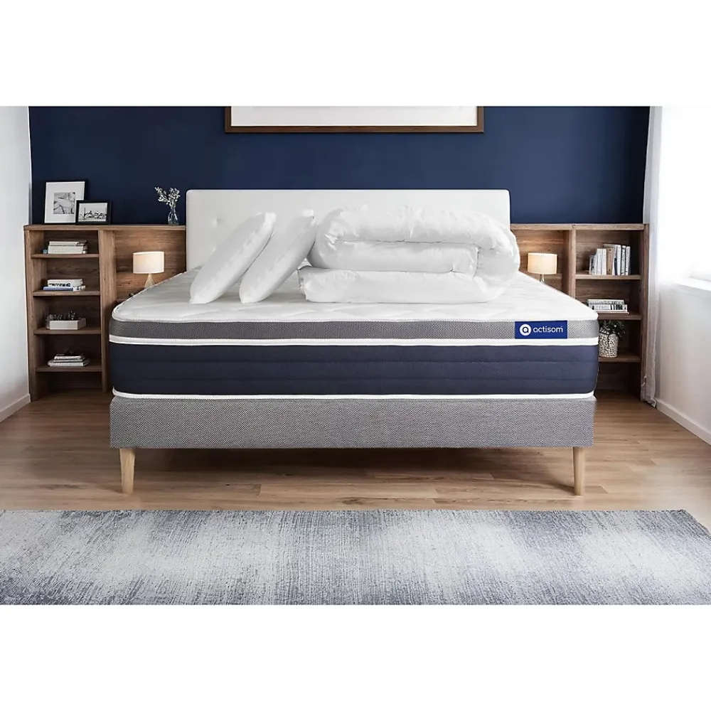 Actisom Pack sommier kit matelas Latex et mémoire de forme avec couette et oreillers* Ensemble Sommier Et Matelas