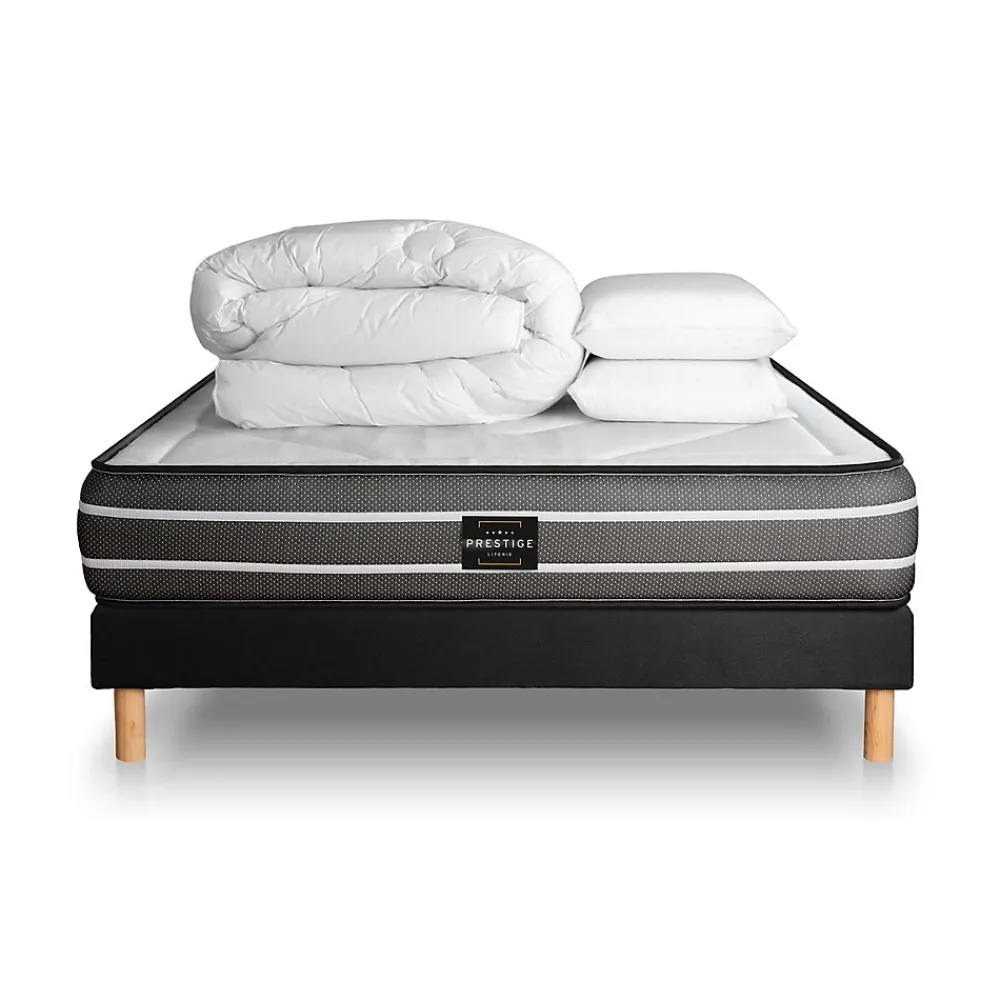 Prestige Literie Pack sommier kit matelas Ressorts ensachés et mémoire de forme avec couette et oreillers* Ensemble Sommier Et Matelas