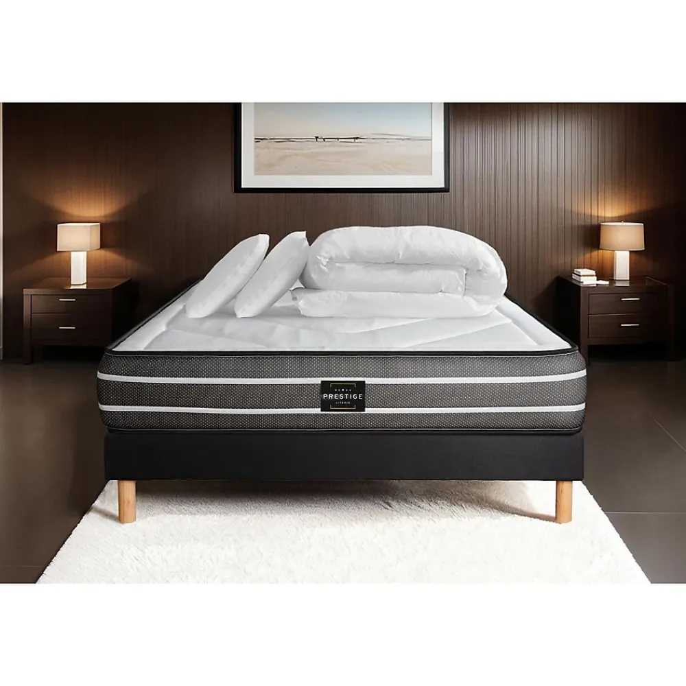 Prestige Literie Pack sommier kit matelas Ressorts ensachés et mémoire de forme avec couette et oreillers* Ensemble Sommier Et Matelas