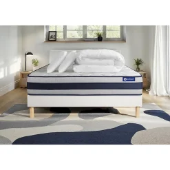 Actisom Pack sommier kit matelas Mémoire de forme avec couette et oreillers* Ensemble Sommier Et Matelas