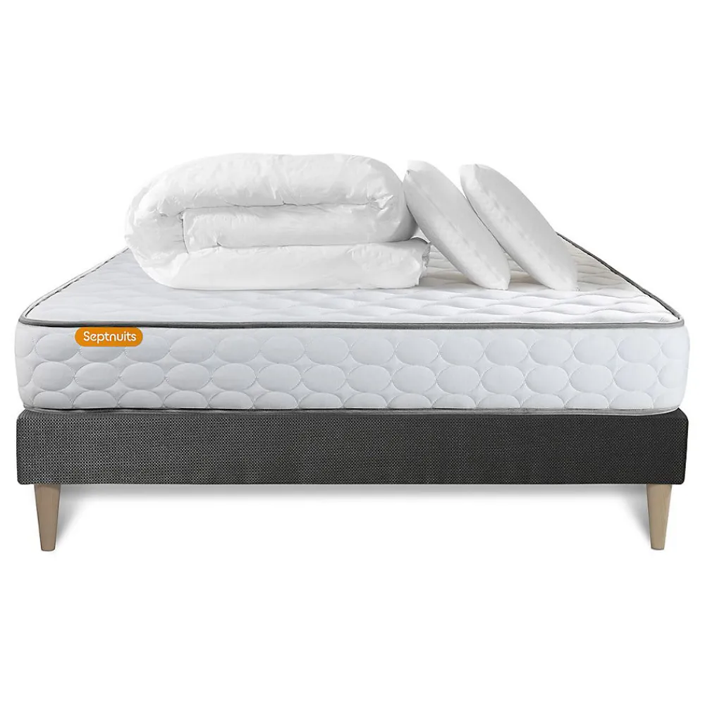 Pack sommier kit matelas Mémoire de forme avec couette et oreillers>Sept Nuits Discount